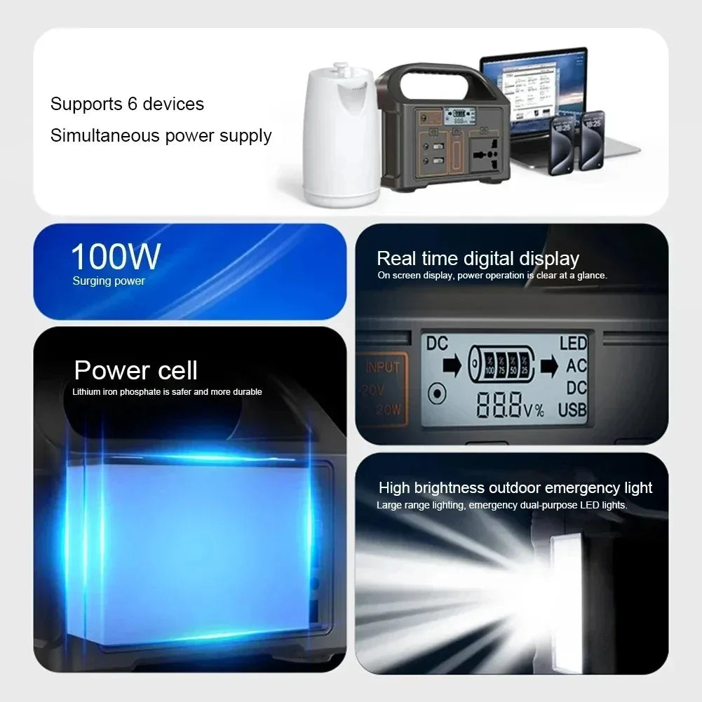 220V Outdoor Portable Mobile Power Supply 230 Wh 300W Power Station Generator LED First Aid Home Camping Computer Solar Charging