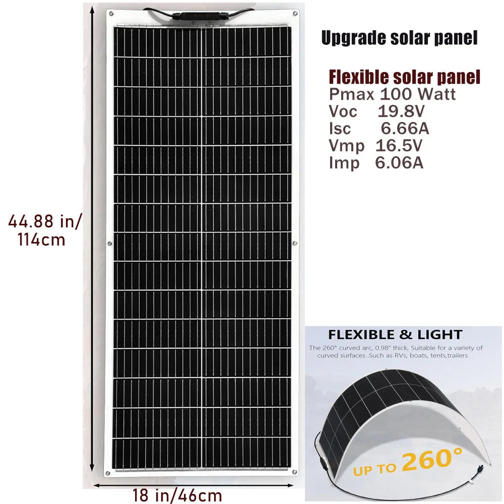 100 watt solar panel Flexible 2Pcs 4Pcs 10Pcs Monocrystalline Cell 1000W 600W 400W 200W 120W Solarpanel for 12V 24 Volt Battery
