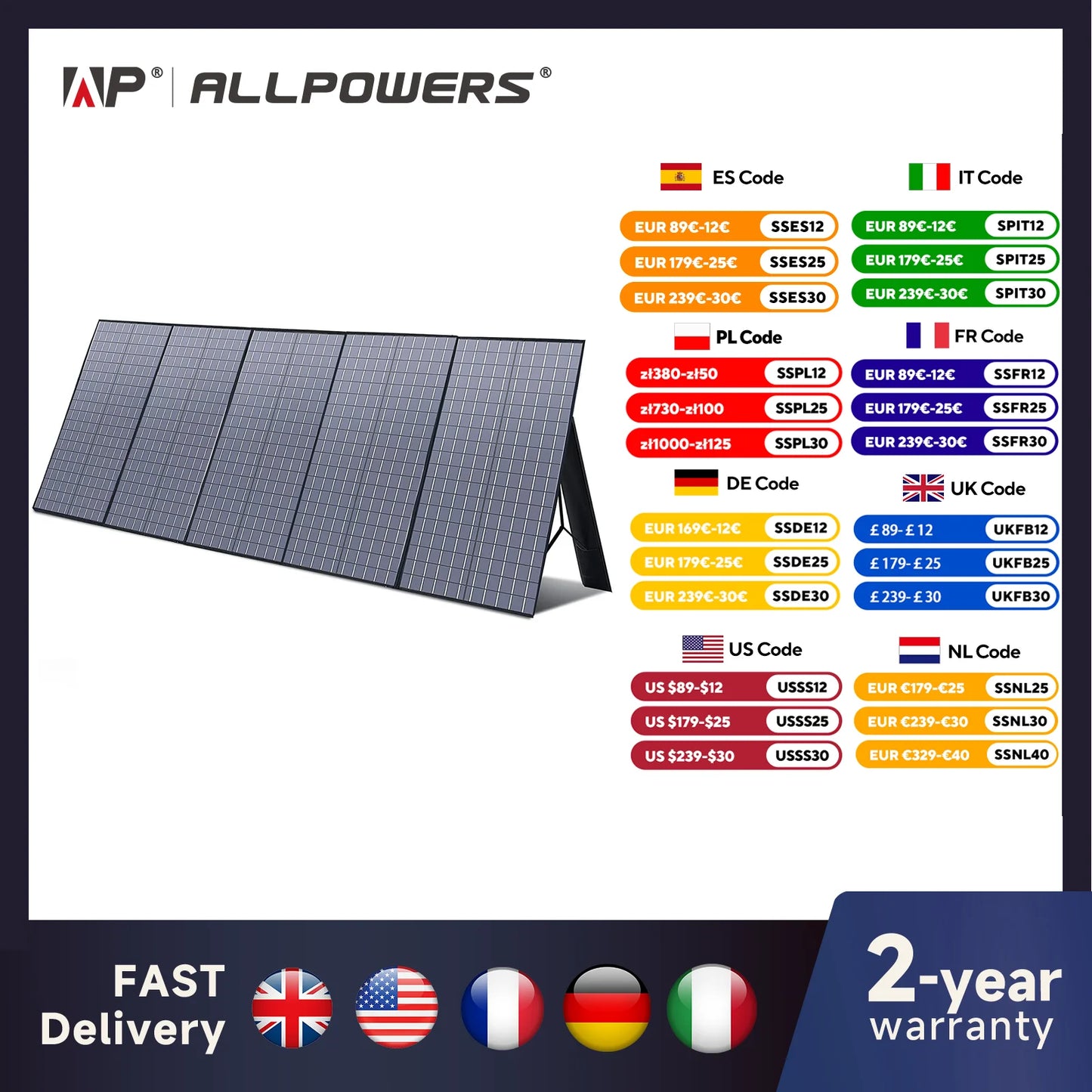 ALLPOWERS Foldable Solar Panel 400W / 200W / 140W / 100W / 60W Solar Charger with Solar Output for Power Station Solar Generator