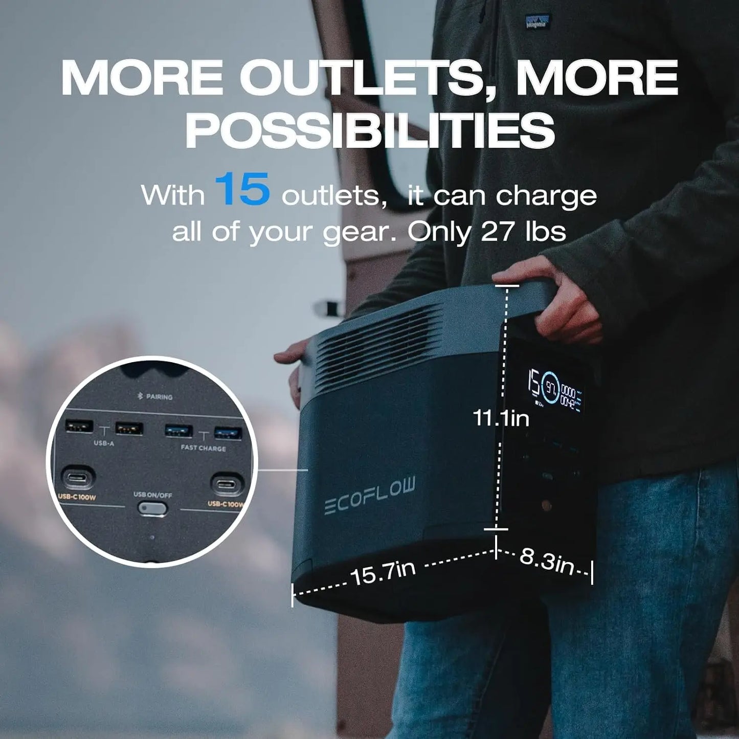 ECOFLOW Portable Power Station DELTA 2, 950Wh/1024Wh LiFePO4 (LFP) Battery, 1800W AC/100W USB-C Output, Solar Generator