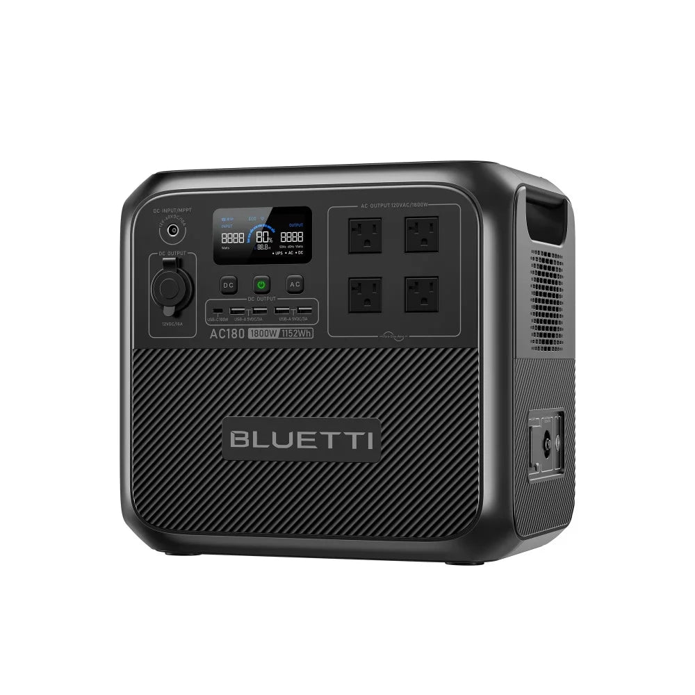 [US Plug] BLUETTI AC180 Solar Power Station, 1152Wh LiFePO4 Battery Backup 1800W AC Outlets, For Camping, Off-grid, Power Outage