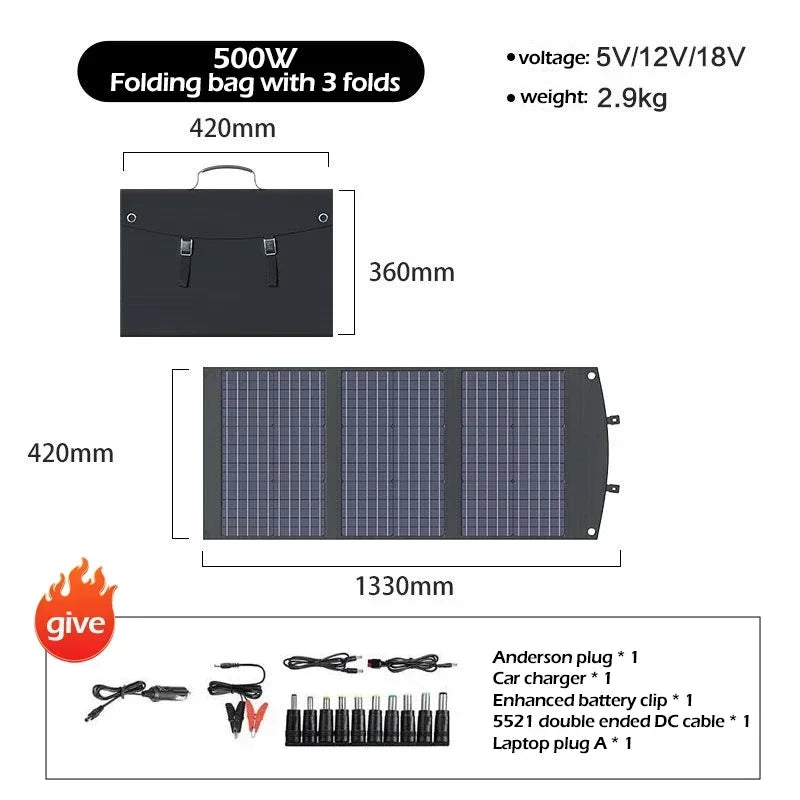 Flexible Foldable Solar Panel High Efficience Travel & Phone & Boat Portable 12V 2000w 1500w 1000w 500w Solar Panel Kit