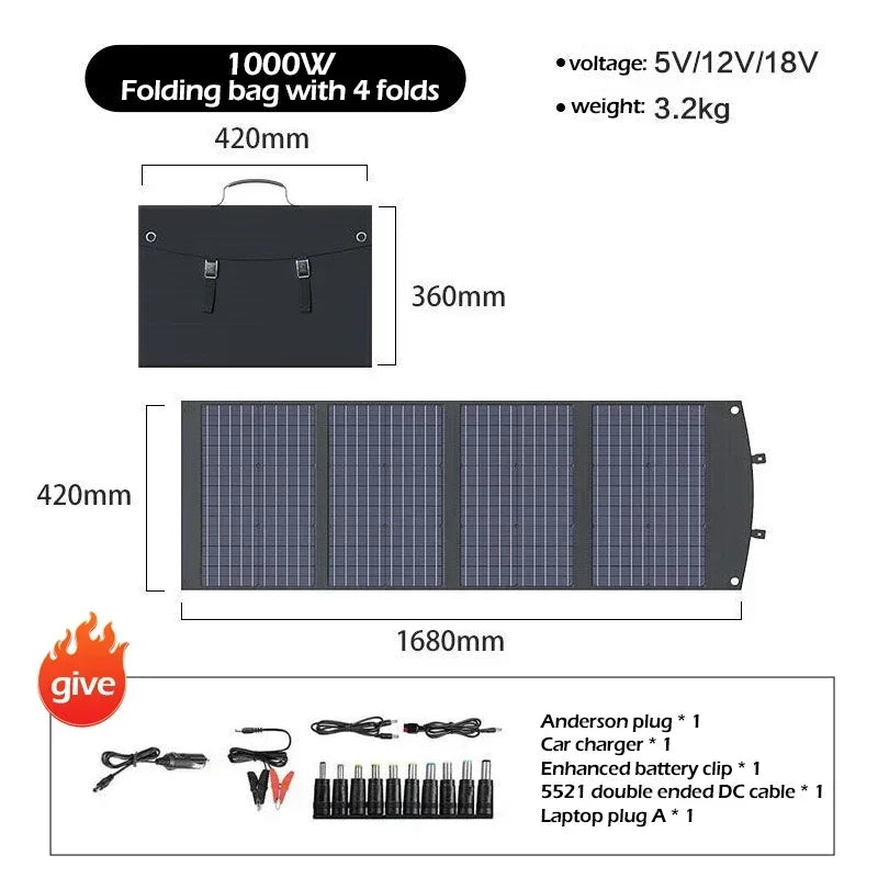 Flexible Foldable Solar Panel High Efficience Travel & Phone & Boat Portable 12V 2000w 1500w 1000w 500w Solar Panel Kit
