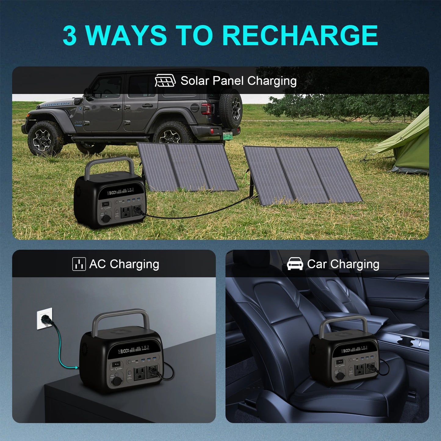 500W 200W Power Station With 100W Solar Panel 18V USB TYPE-C Portable Power Bank 345.6Wh 192Wh Lifepo4 Battery Charging Station