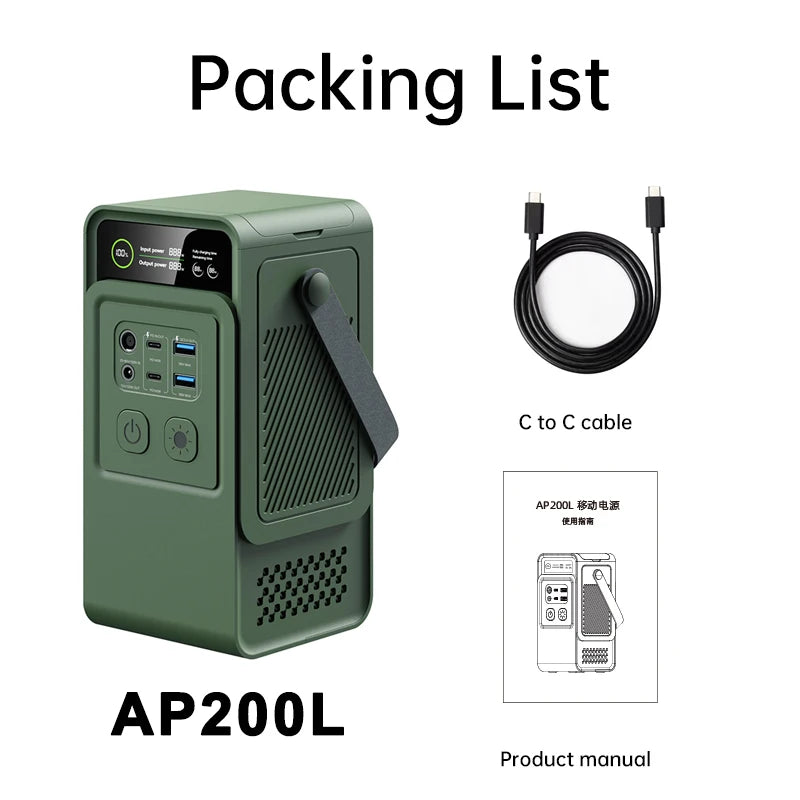 500W 200W Power Station With 100W Solar Panel 18V USB TYPE-C Portable Power Bank 345.6Wh 192Wh Lifepo4 Battery Charging Station