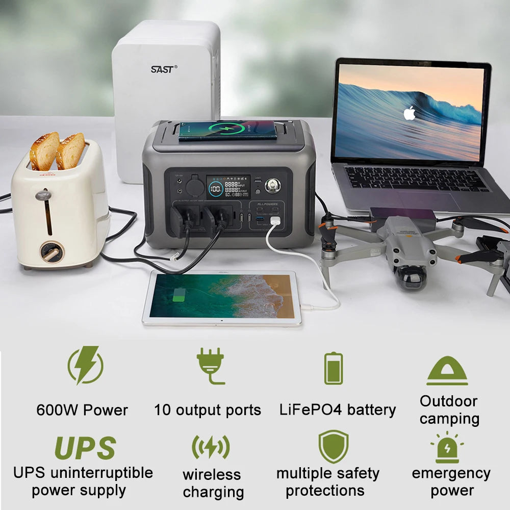 600W Portable Power Station 110V 220V Solar Generator 299Wh LiFePO4 Power Bank UPS Power Supply For Home Outdoor Camping Energy