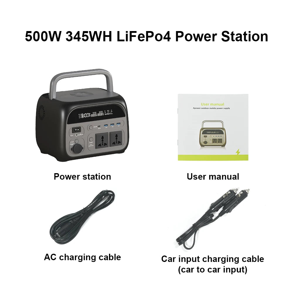 500W 200W Power Station With 100W Solar Panel 18V USB TYPE-C Portable Power Bank 345.6Wh 192Wh Lifepo4 Battery Charging Station